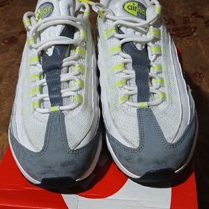 Nike Kids Air Max White and Gray with Neon Accents